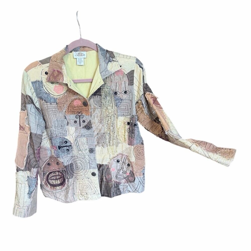 Vintage sandy starkman silk cotton blend art to wear blazer jacket faces small
